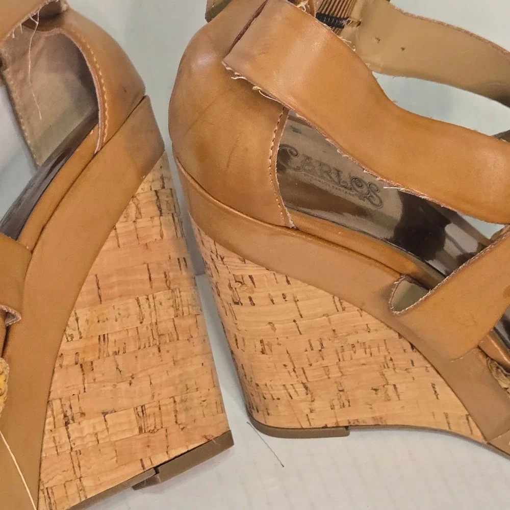 Carlos by Carlos Santana Carley Tan Leopard Cork 5in Wedge Sandals 7M